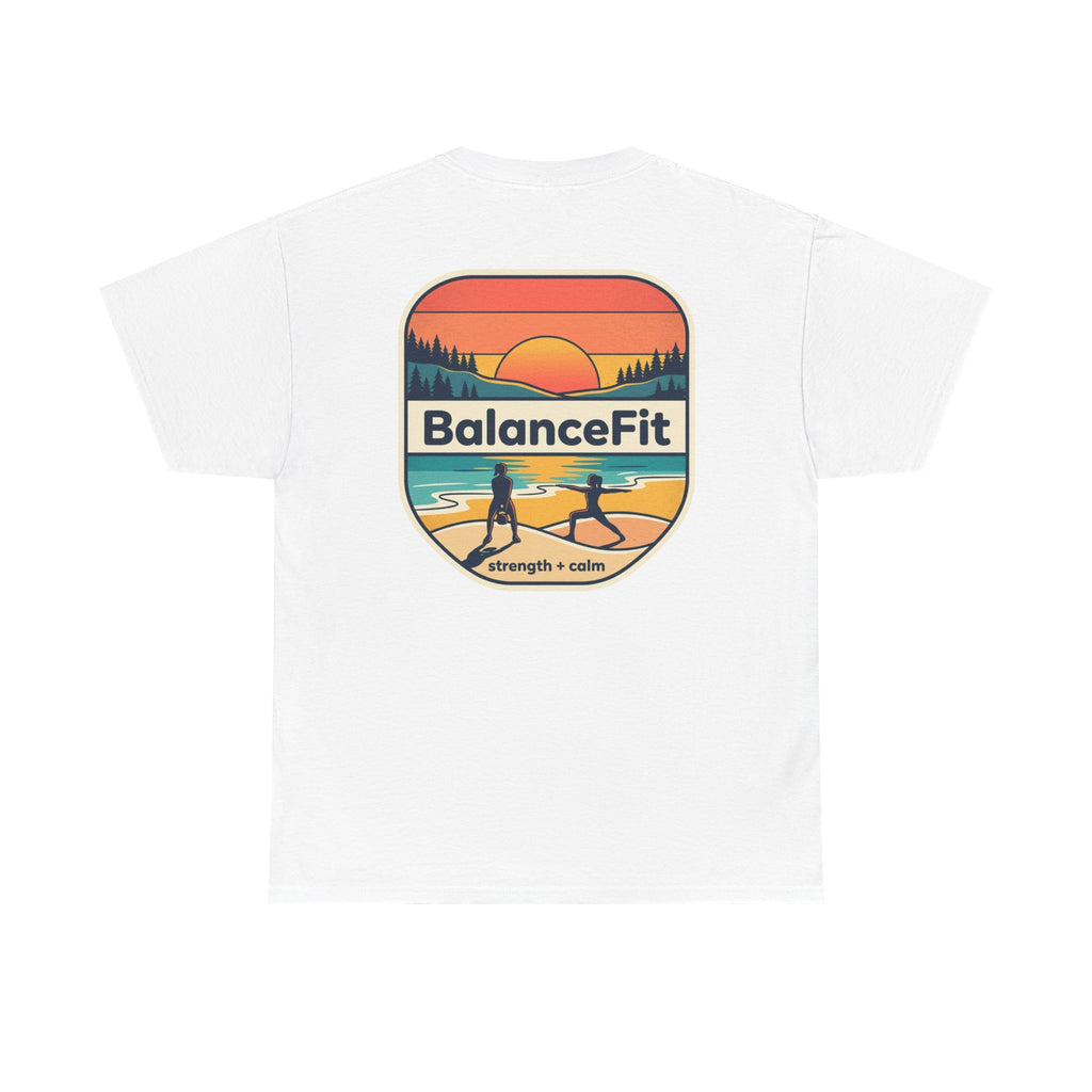 BalanceFit Tee — Sunset Yoga & Fitness Shirt (Strength + Calm)
