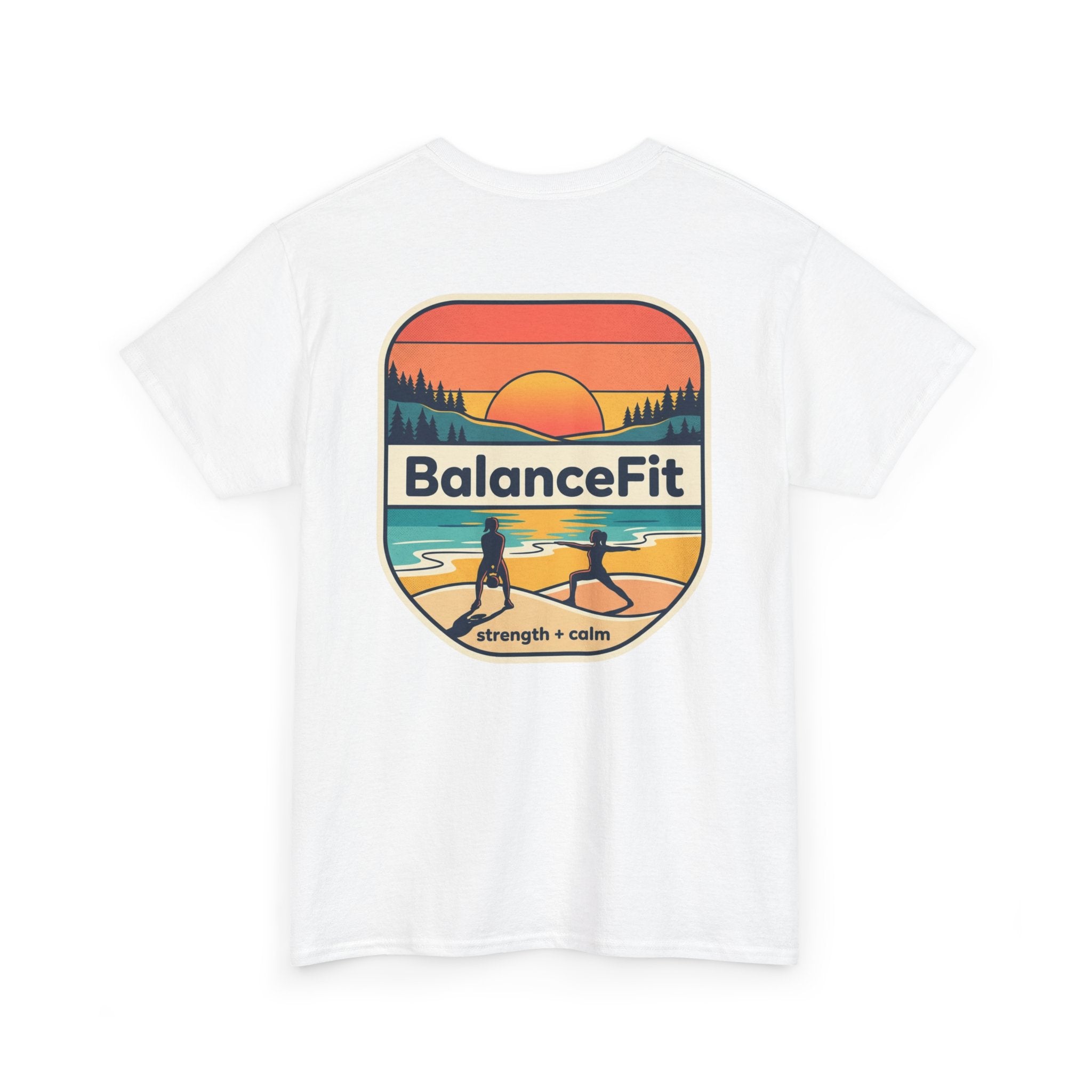 BalanceFit Tee — Sunset Yoga & Fitness Shirt (Strength + Calm)
