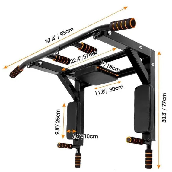 Wall-Mounted Pull Up Bar & Dip Station – 440lb Capacity Home Gym