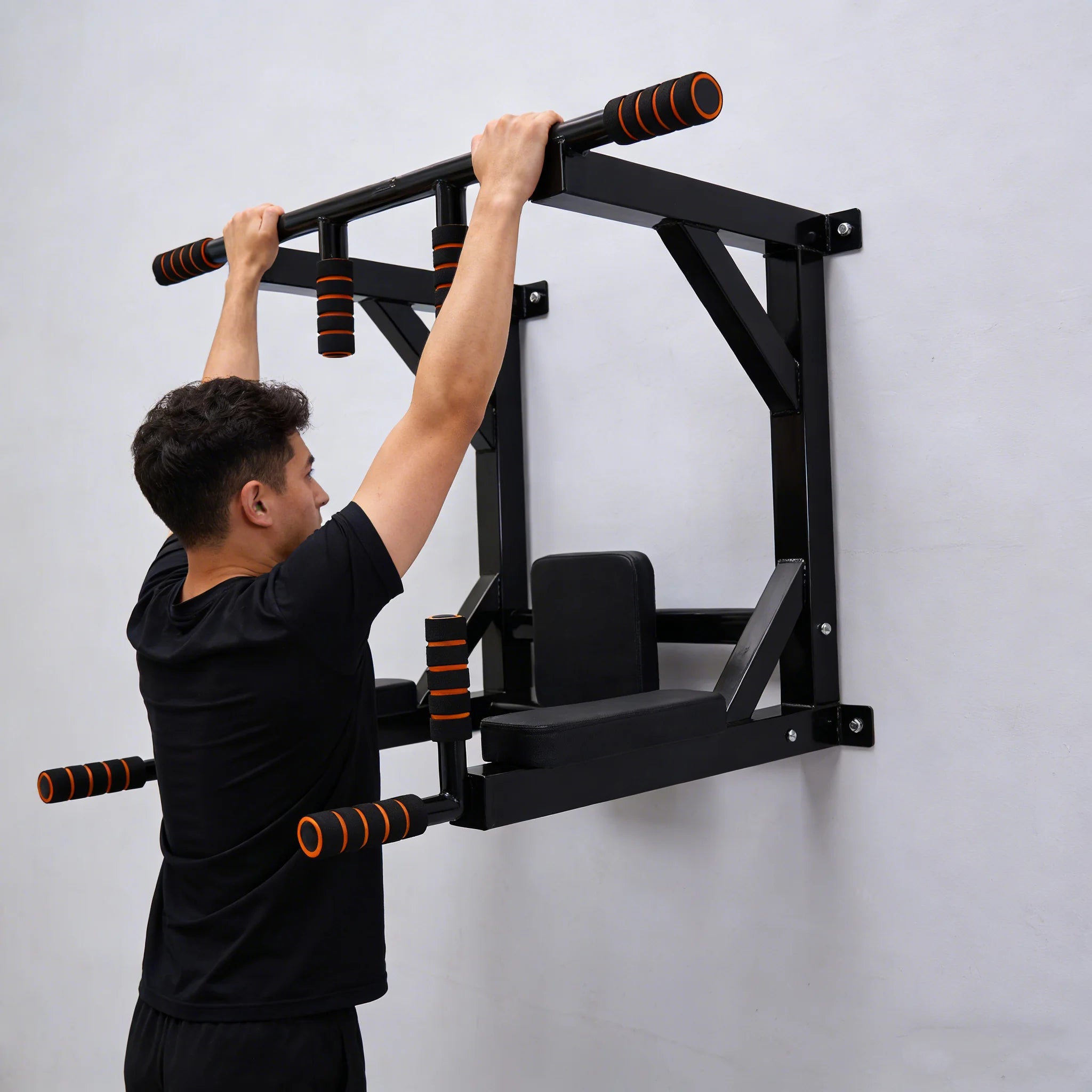 Wall-Mounted Pull Up Bar & Dip Station – 440lb Capacity Home Gym