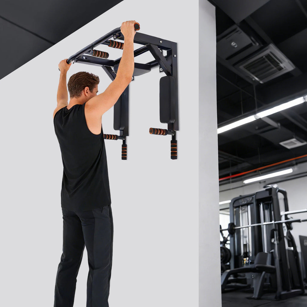 Wall-Mounted Pull Up Bar & Dip Station – 440lb Capacity Home Gym